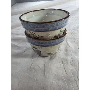 TWO ST. NICHOLAS SQUARE SNOWMAN DESIGN "FOREST FRIENDS"  5 3/4" SOUP/CEREAL BOWL